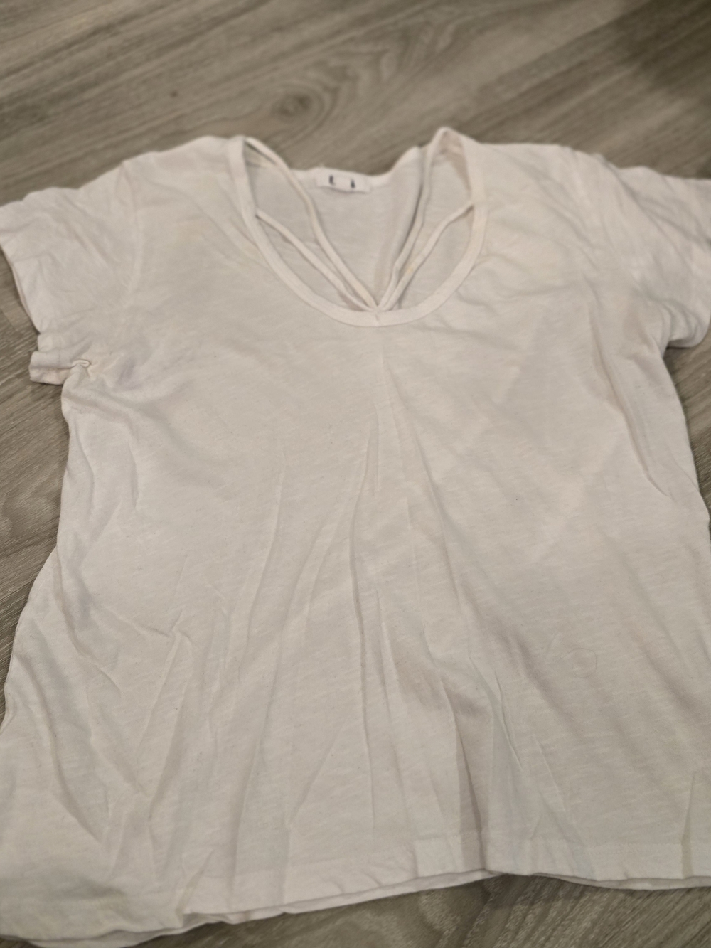 LNA White V-Neck Short Sleeve Tee with Double Strap Detail